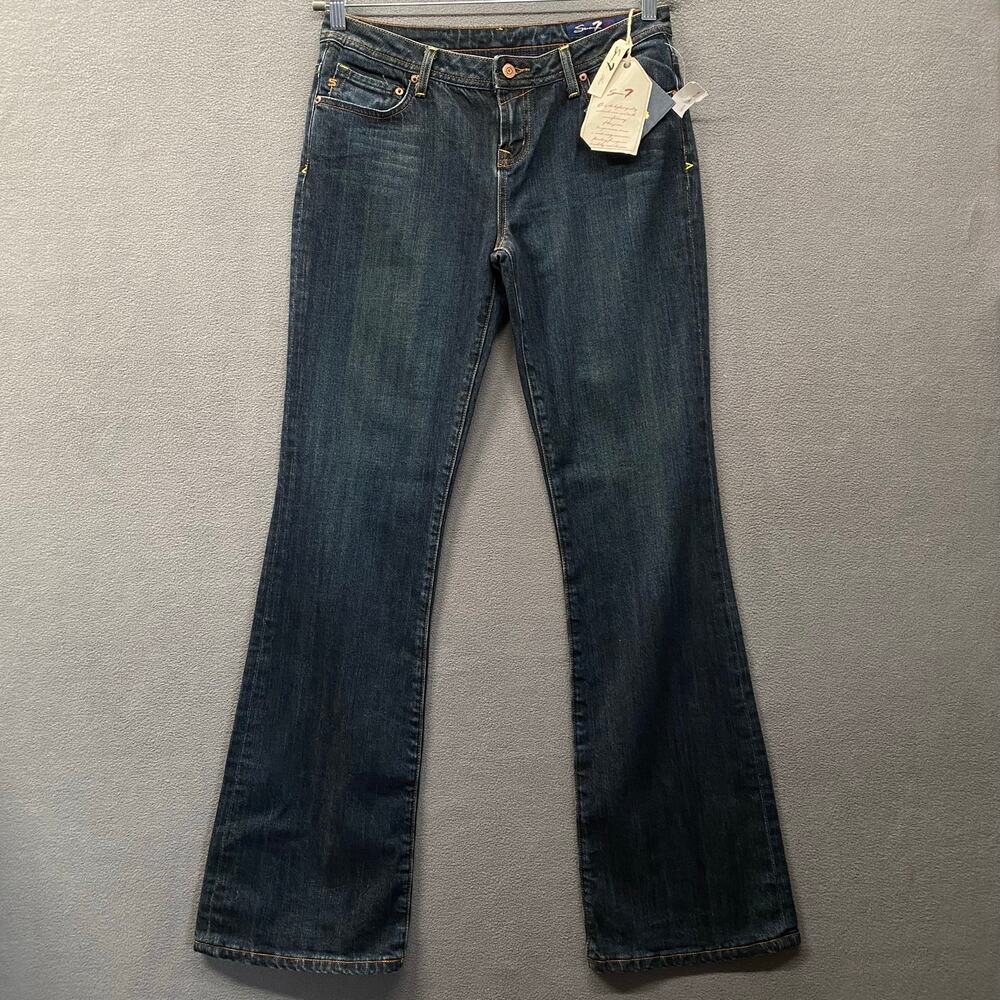 Vtg Y2K 00s 7 for All Mankind Deadstock Flare Jean Womens 32 Sequin Pockets Blue